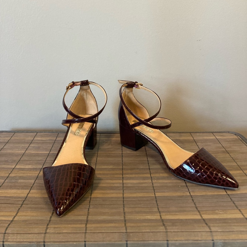 Miss KG Kurt Geiger 8 
Faux Reptile  Block Heels  
Ankle Strap Sexy Dark Red